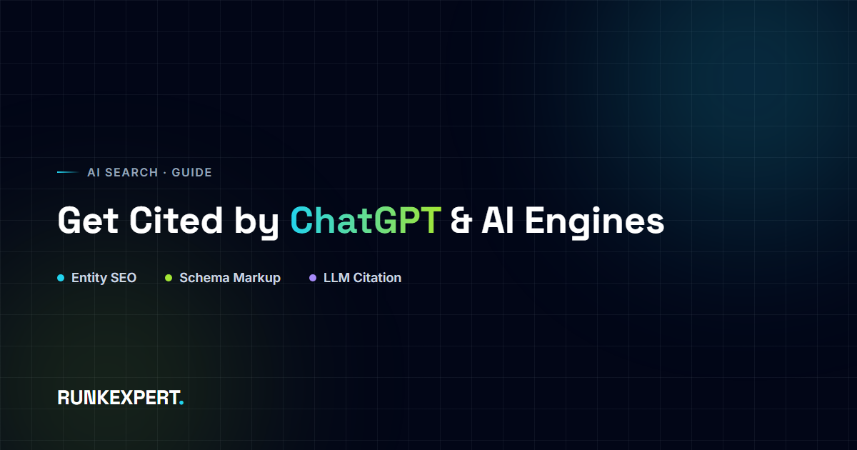 Runkexpert graphic showing a site with structured Schema markup being cited as a source in a ChatGPT answer