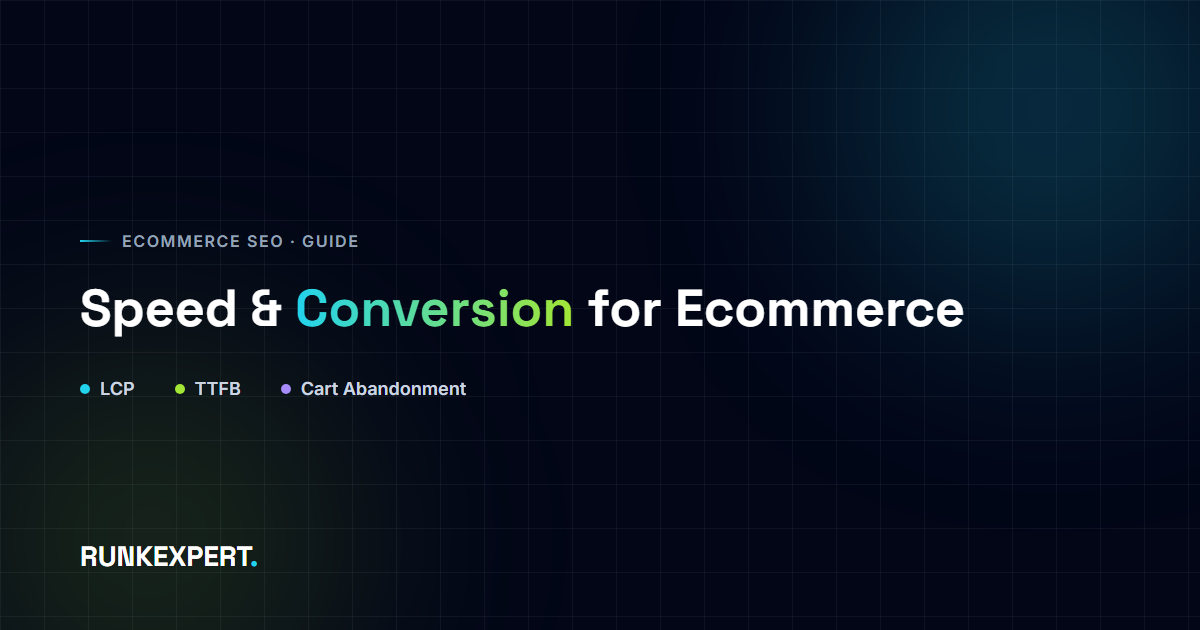 Runkexpert graphic showing the correlation between LCP, TTFB, and cart abandonment rate on an e-commerce product page