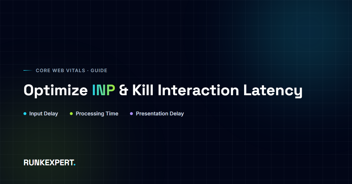 Runkexpert graphic on optimizing INP, showing the three phases: Input Delay, Processing Time, and Presentation Delay